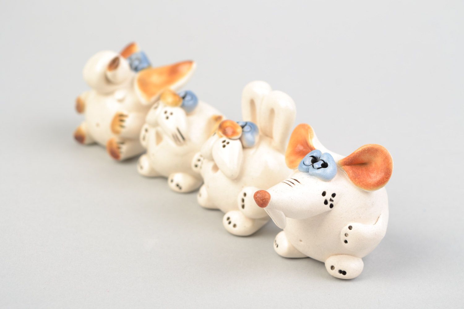 Petites figurines en céramique peintes claires animaux faites main 4 pièces photo 5