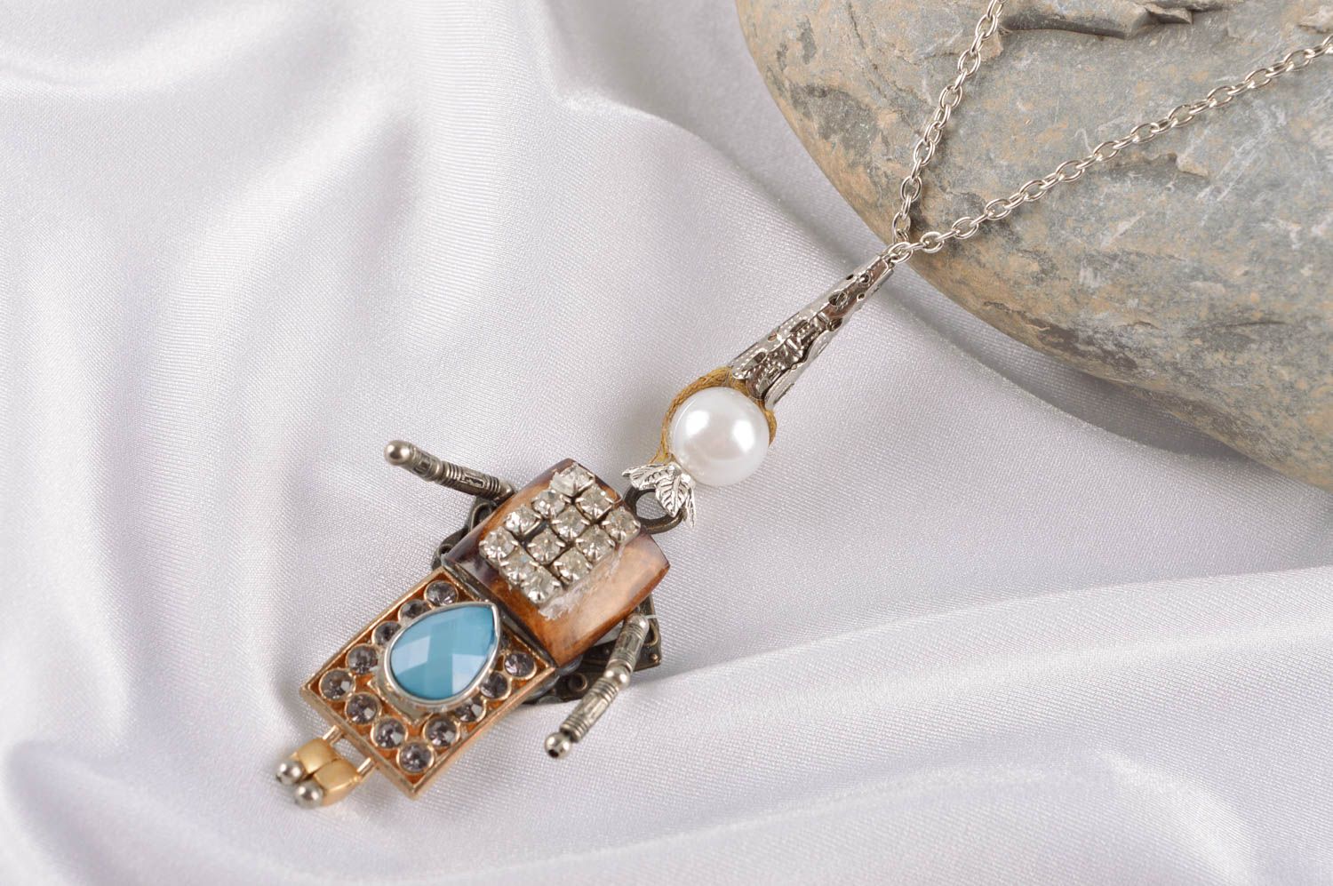 Unusual jewelry wooden pendant handmade women chain pendant elegant accessories photo 1