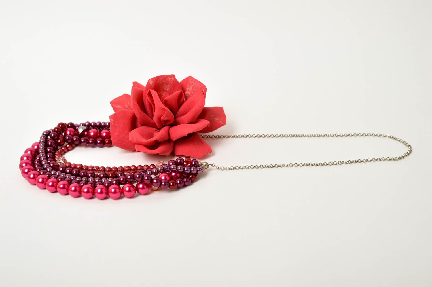 Handgefertigtes Damen Collier Modeschmuck Halskette Blumen Collier rot zart foto 4