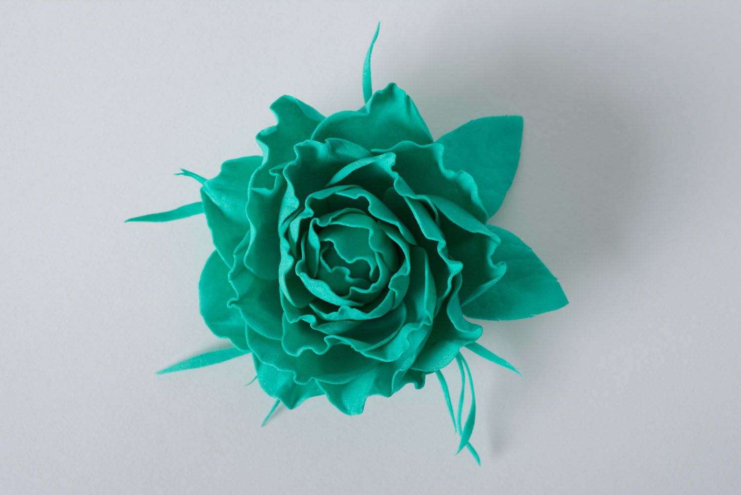Beautiful handmade foamiran fabric flower hair clip of emerald color photo 1