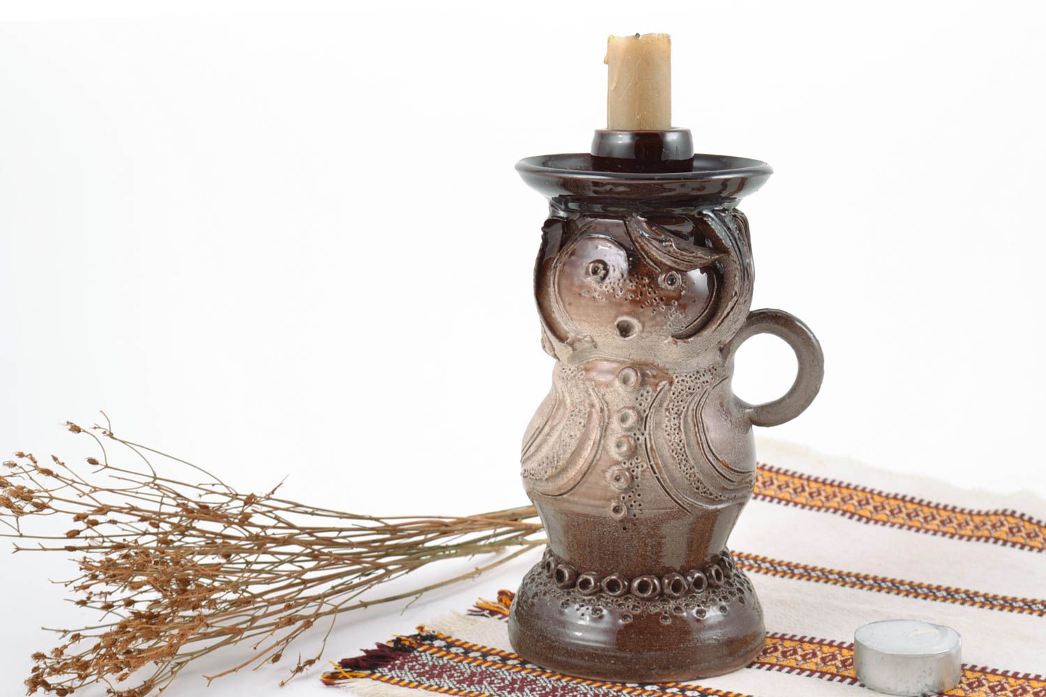 Handmade beautiful decorative ceramic candle holder glazed manually home decor photo 1