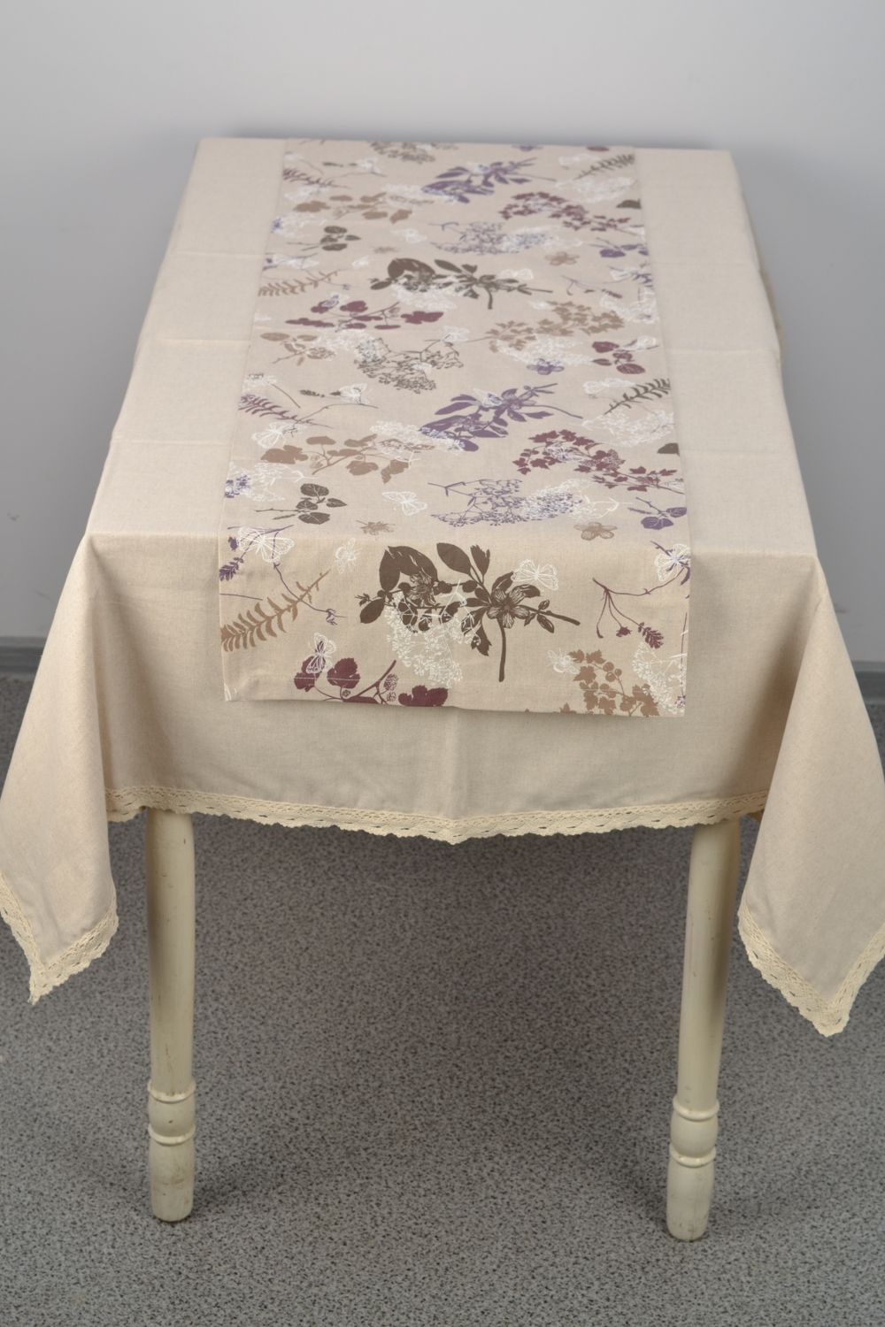 Chemin de table en tissu de coton beige à fleur rectangulaire fait main photo 1