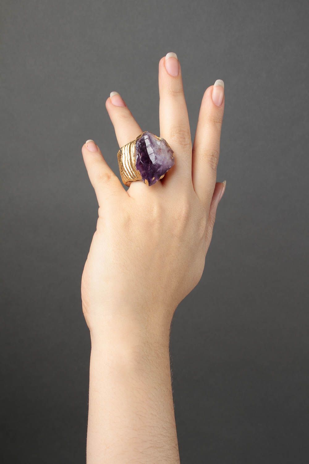 Handmade ring polymer clay jewelry ring gift ring with amethyst women accessorie photo 1