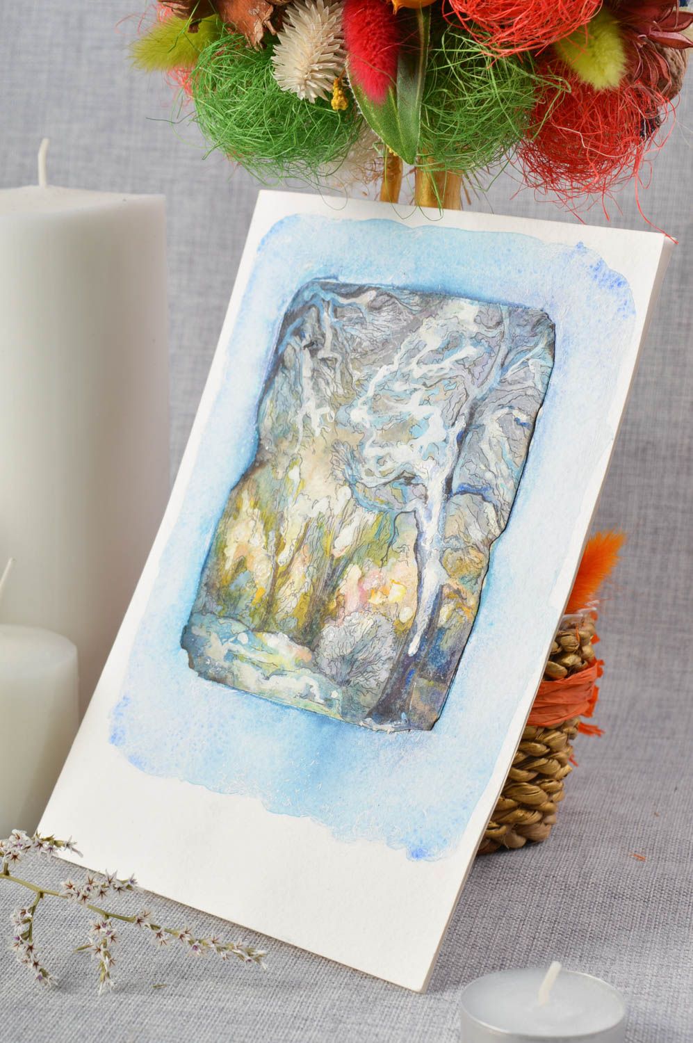 Tarjeta personalizada regalo original con paisaje de bosque postal hecha a mano foto 1