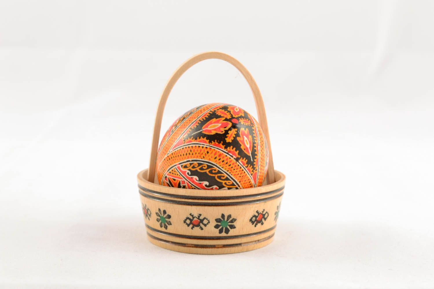 Painted egg in wooden basket photo 1