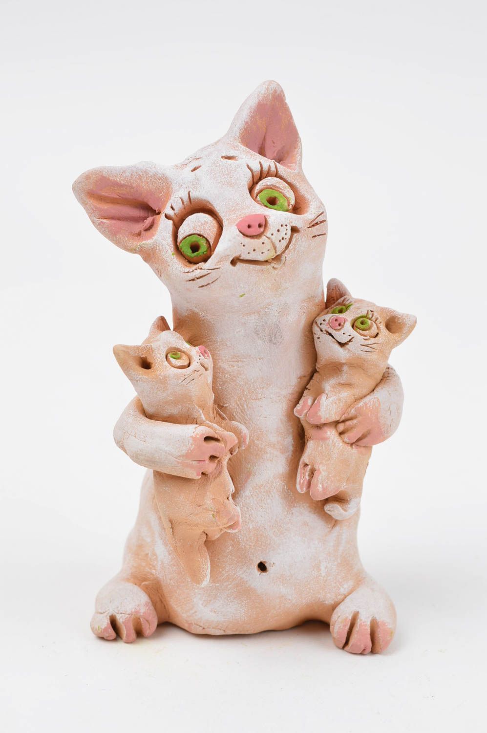 Figurine décorative Statuette animal fait main chat avec chatons Cadeau original photo 2