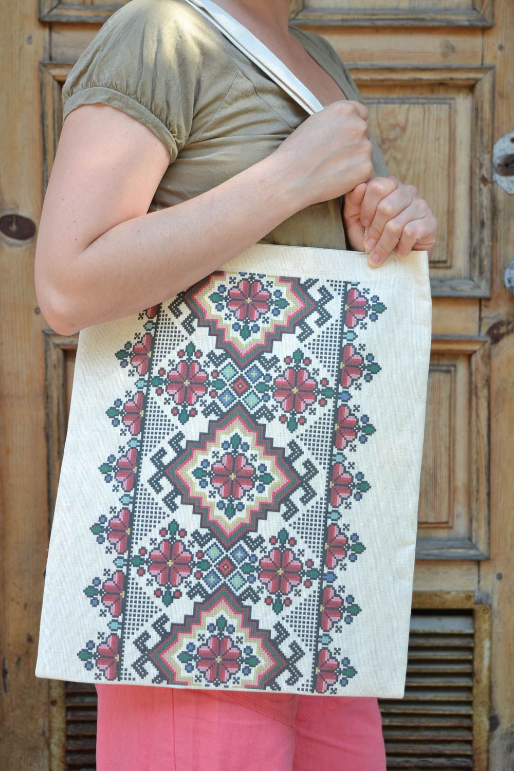 Bolso textil con estampado hecho a mano estilo ecológico para mujer foto 1