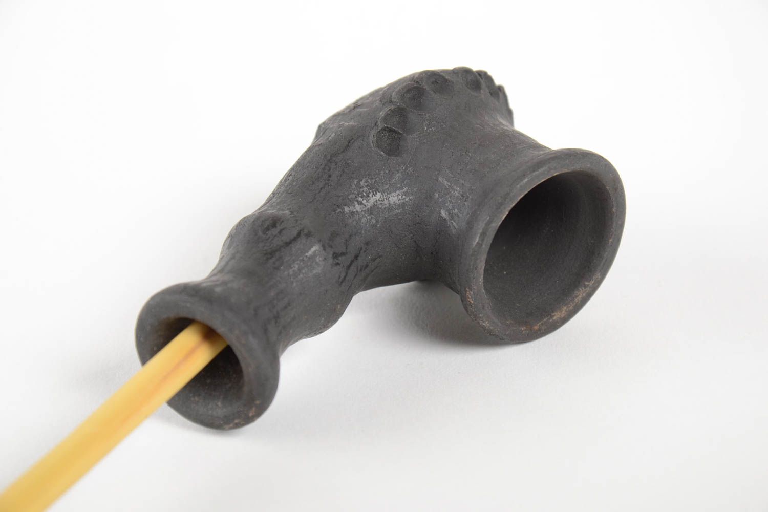 Черная глиняная курительная трубка ручной работы декоративная красивая фото 4