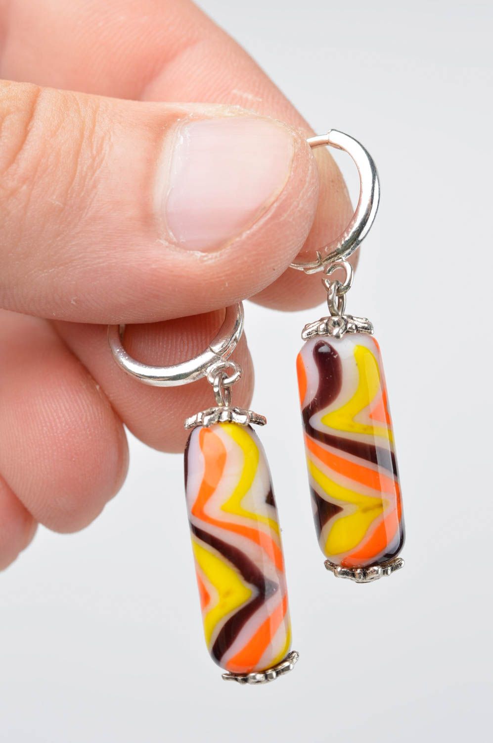 Boucles d'oreilles pendantes Bijou fait main en verre multicolore Cadeau femme photo 5