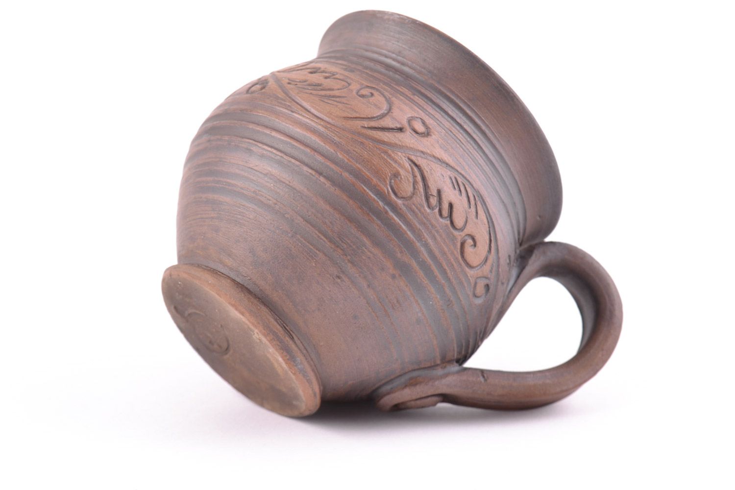 Handmade Keramik Tasse für Kaffee in Milchbrennen Technik 150 ml mit Mustern foto 4