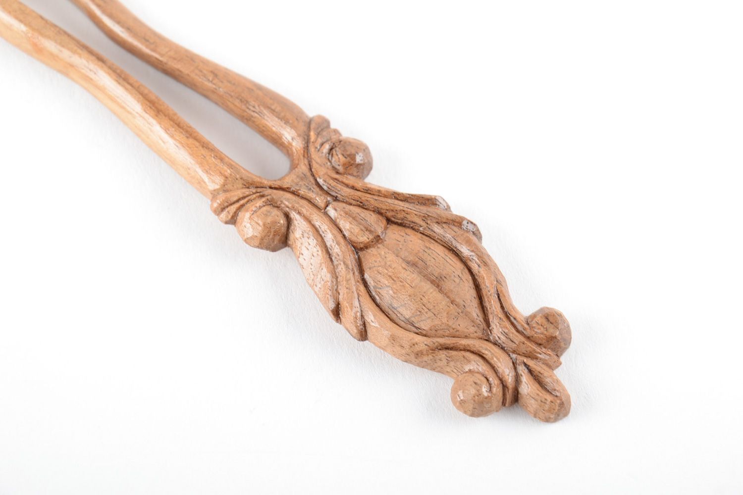 Exquisite handmade tinted hair pin carved of light wood in ethnic style  photo 3
