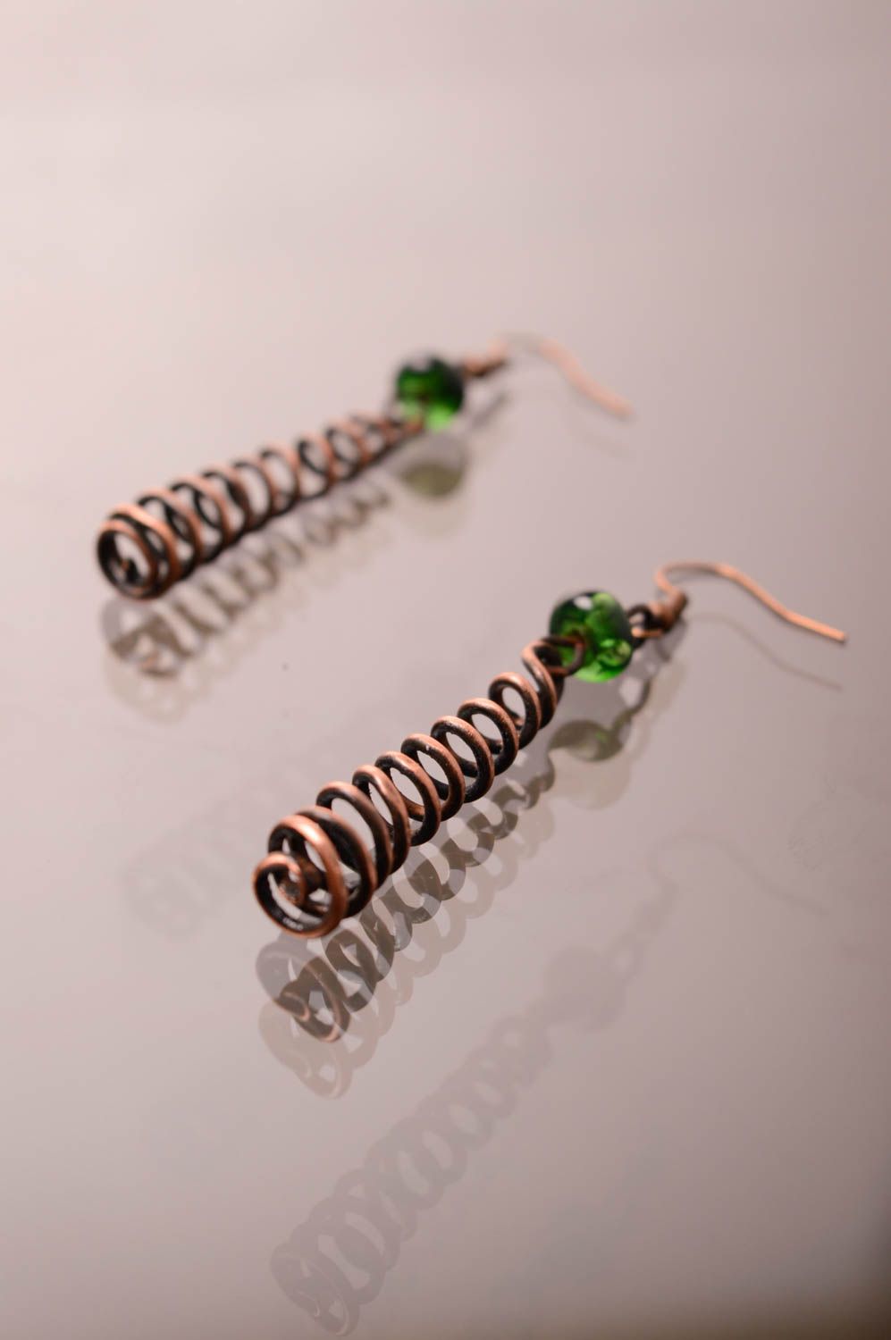 Long spiral copper earrings photo 2
