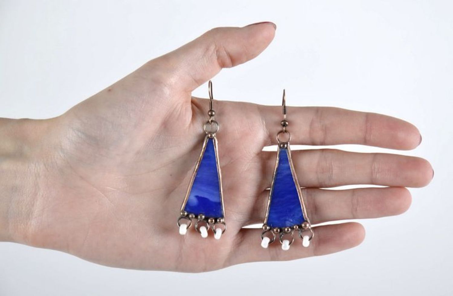 Blue stained glass earrings photo 5