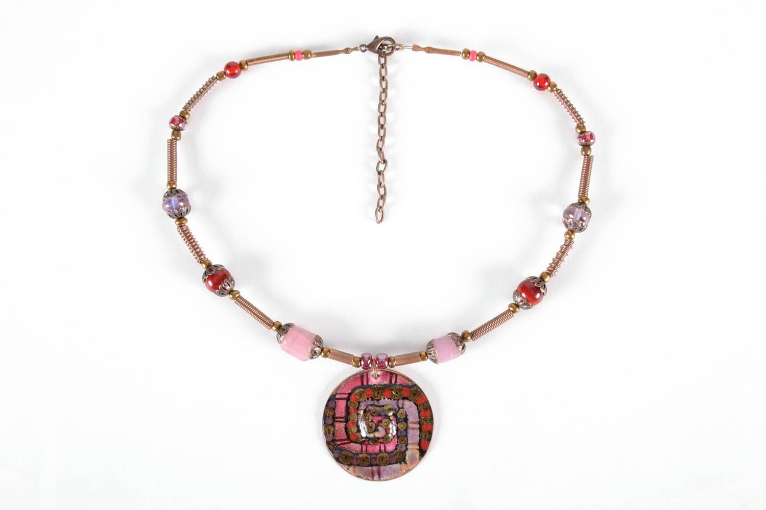 Copper pendant with geometric pattern photo 2