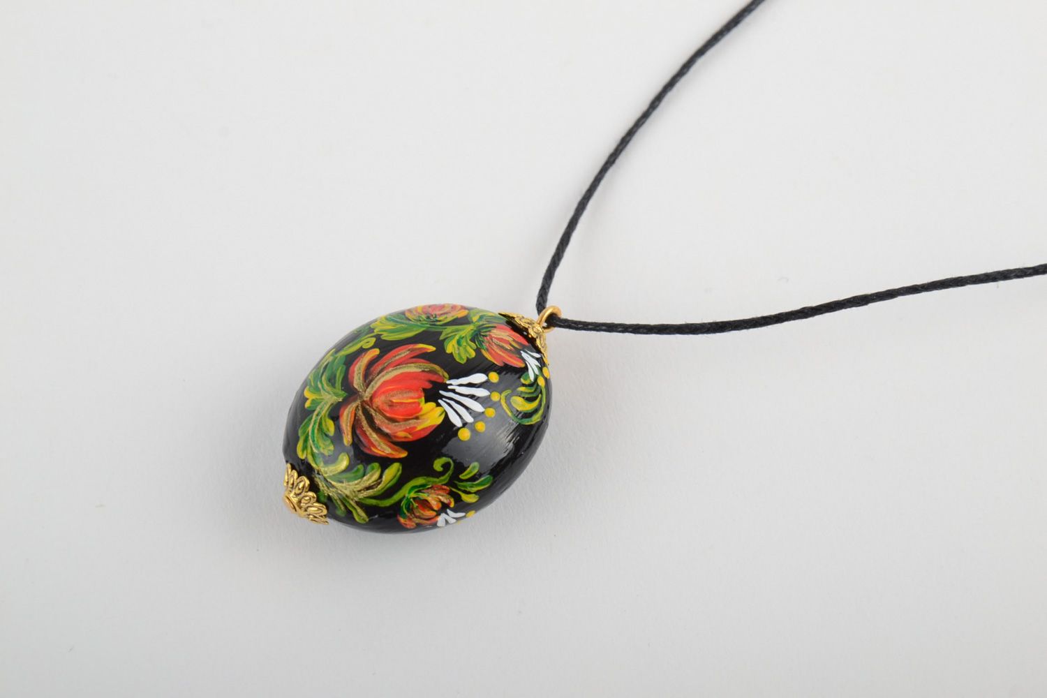 Handmade painted plastic pendant with cord photo 2