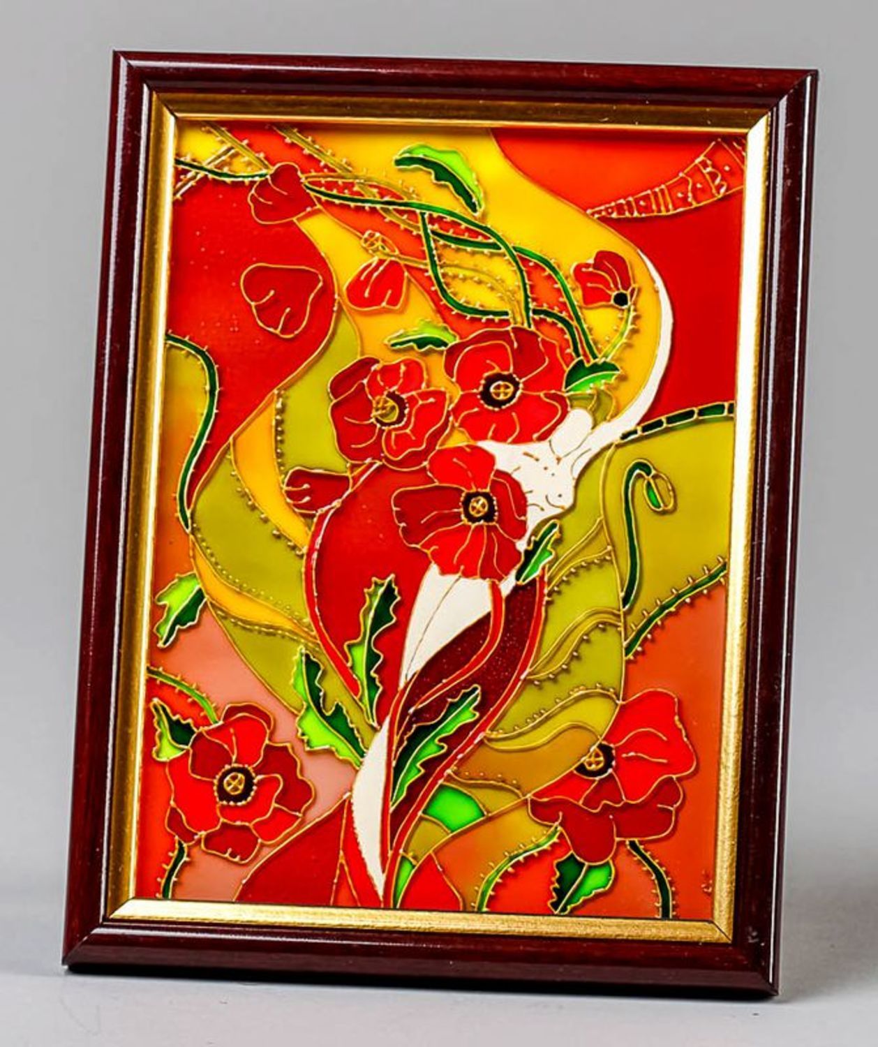 Stained glass picture in wooden frame Soul of flowers  photo 2