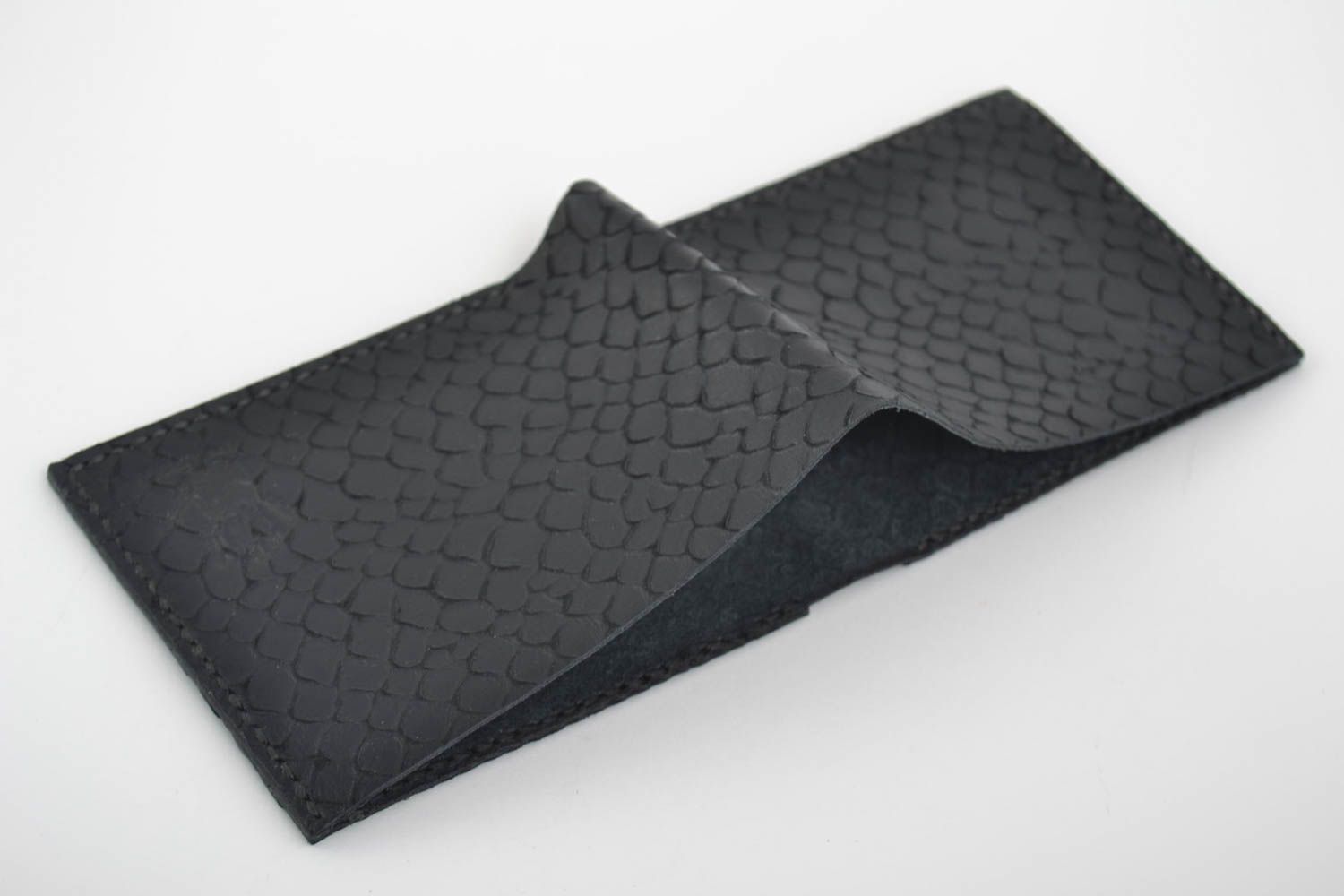 Portefeuille noir Portefeuille fait main en cuir naturel Accessoire pour homme photo 5