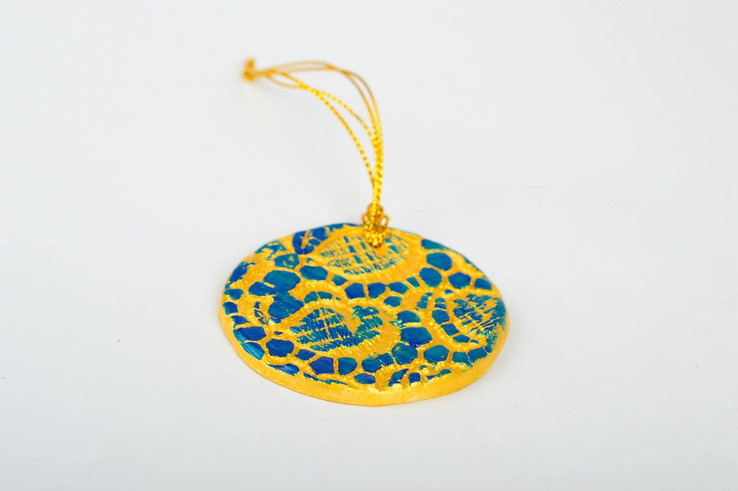 Игрушка на елку handmade декор для дома игрушка из глины расписная желтая фото 3