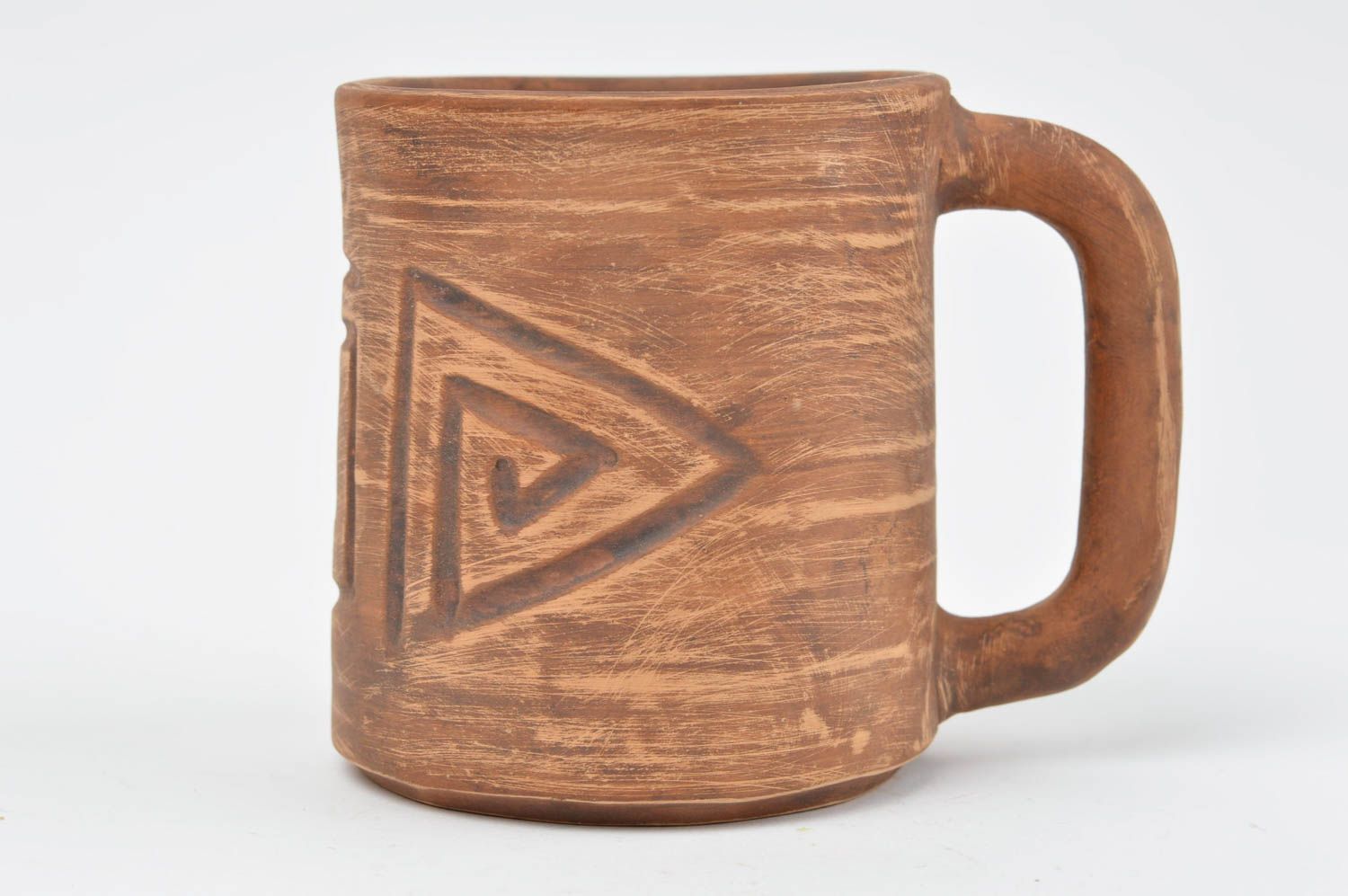 Ceramic coffee mug with Greek ornament in brown color 0,54 lb photo 2