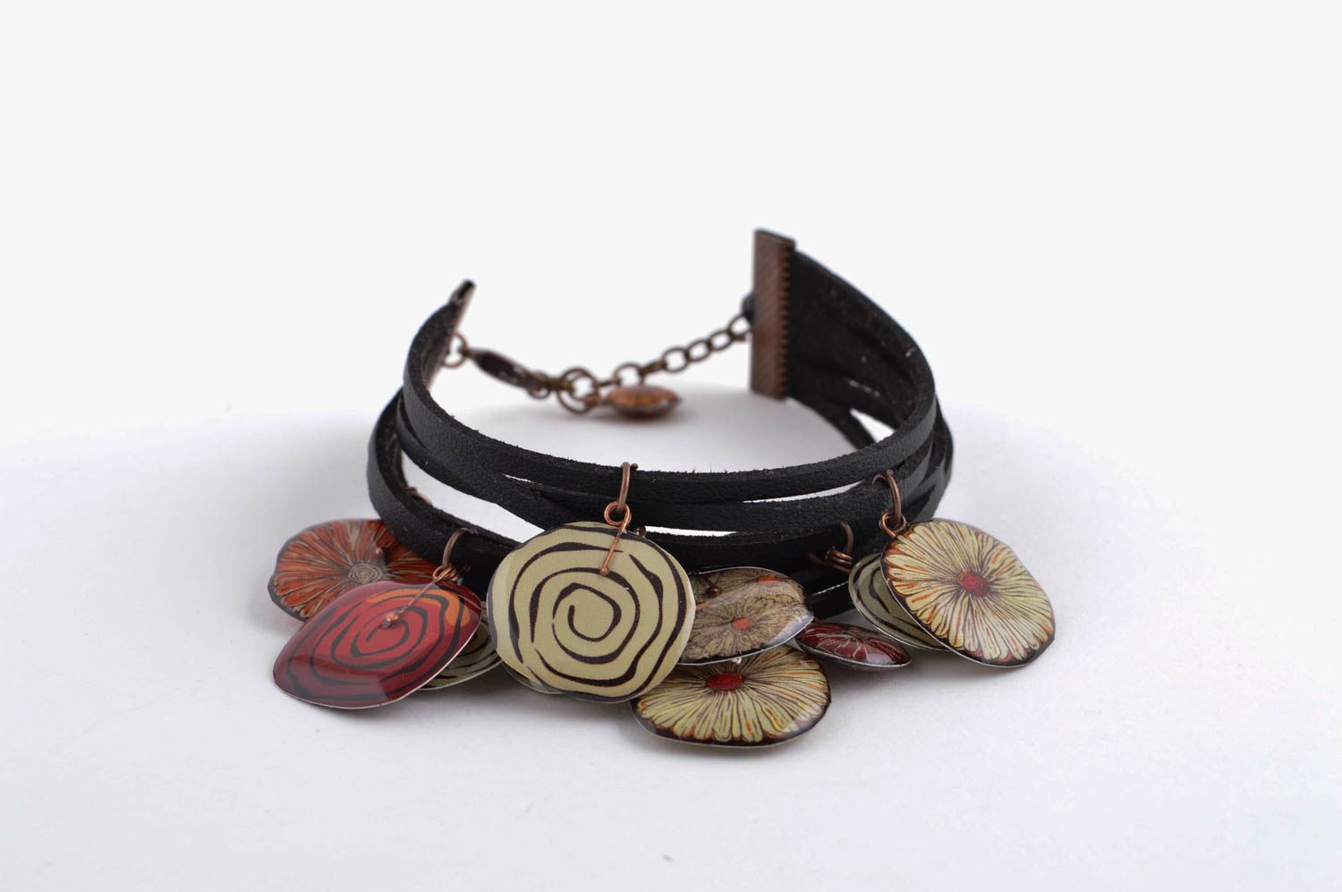 Handmade designer cute bracelet stylish unusual bracelet black leather jewelry photo 3
