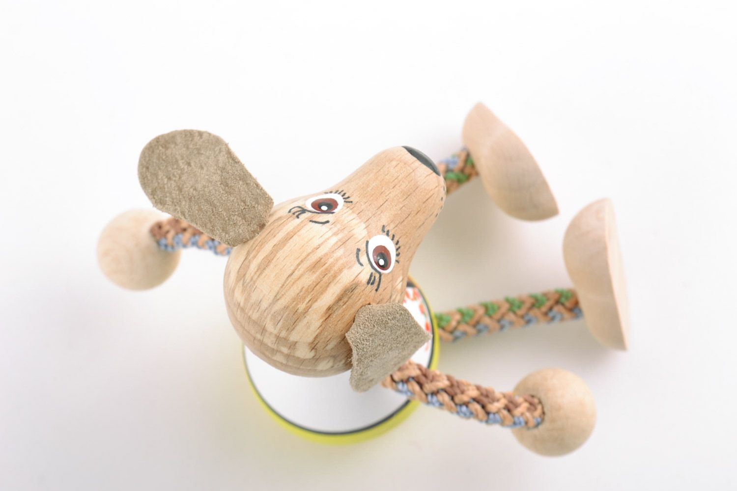 Handmade painted small beech wood eco toy in the shape of dog for children  photo 4