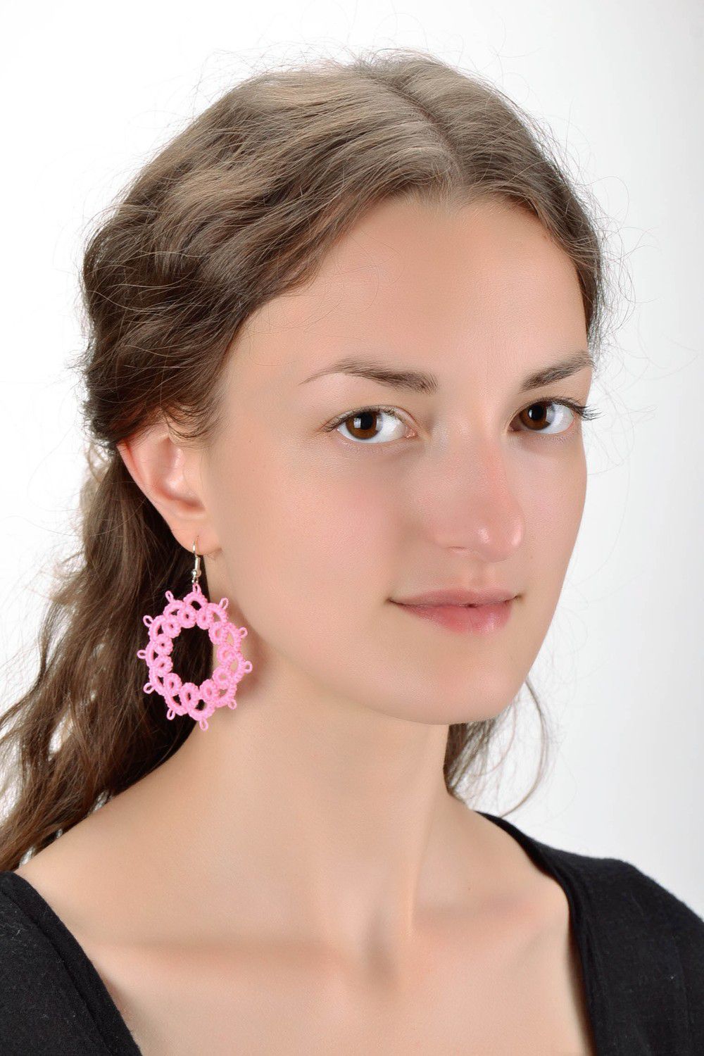 Earrings made from woven lace Pink Star photo 5