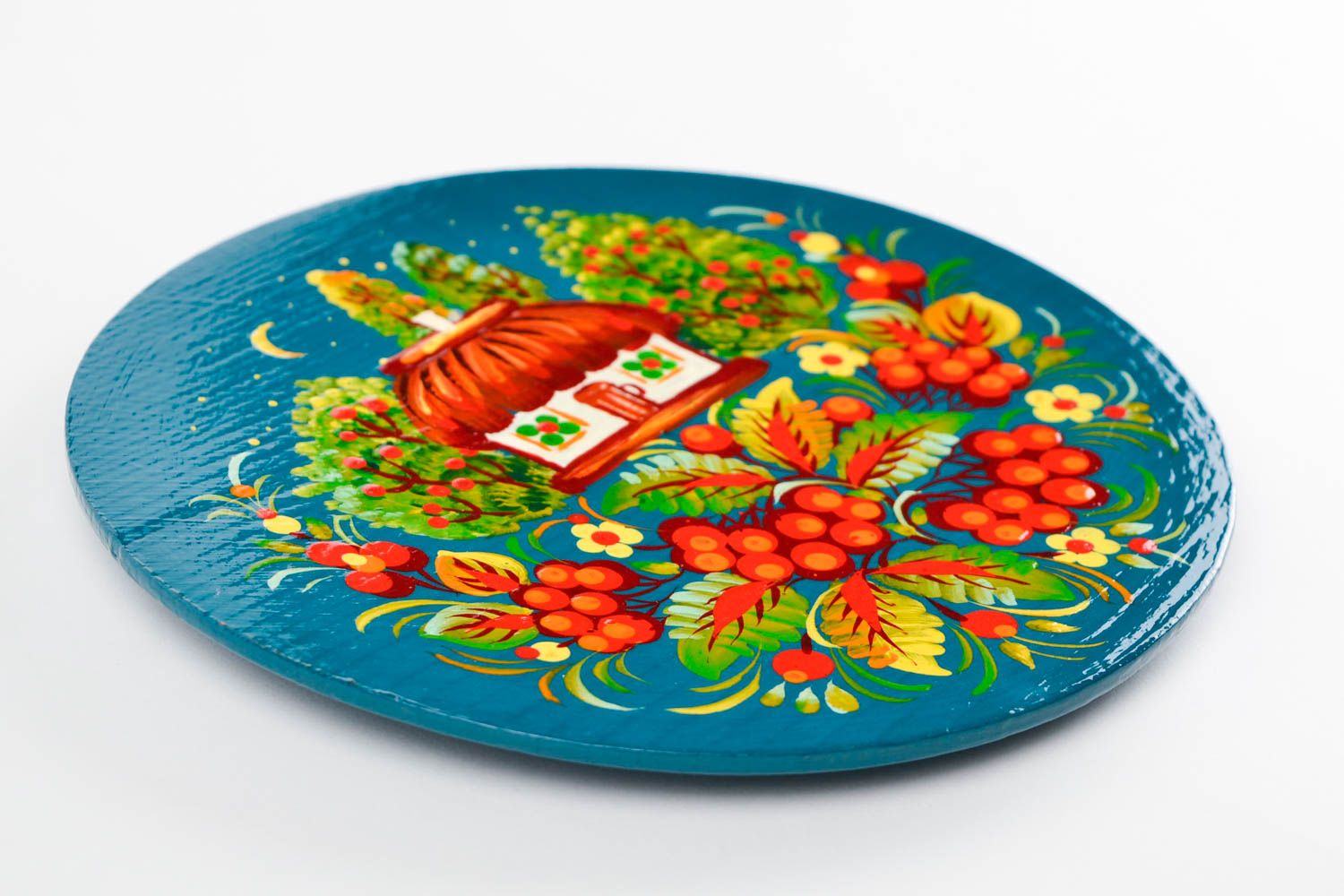 Тарелка на стену хэнд мейд изделие с Петриковской росписью декоративная тарелка фото 3