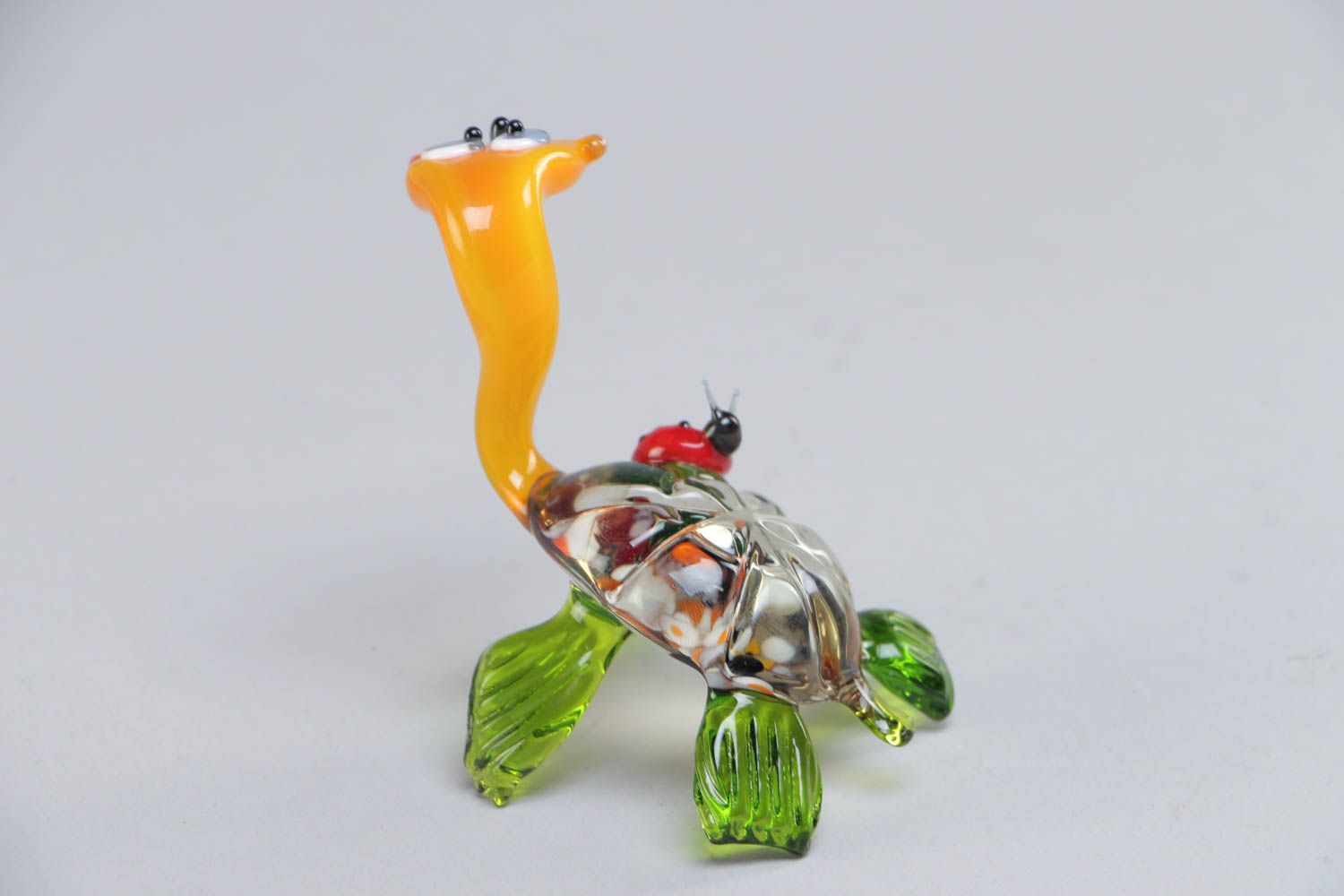 Handmade collectible miniature lampwork glass animal figurine of colorful turtle photo 4