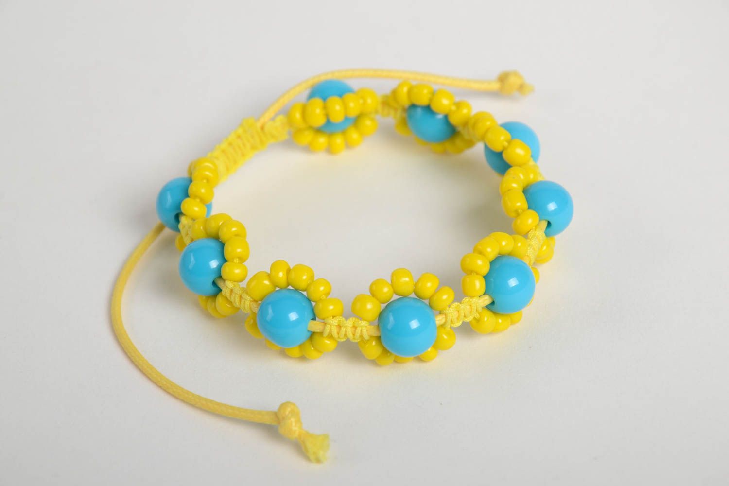 Handmade bright summer jewelry yellow wrist bracelet beaded shambala bracelet photo 5