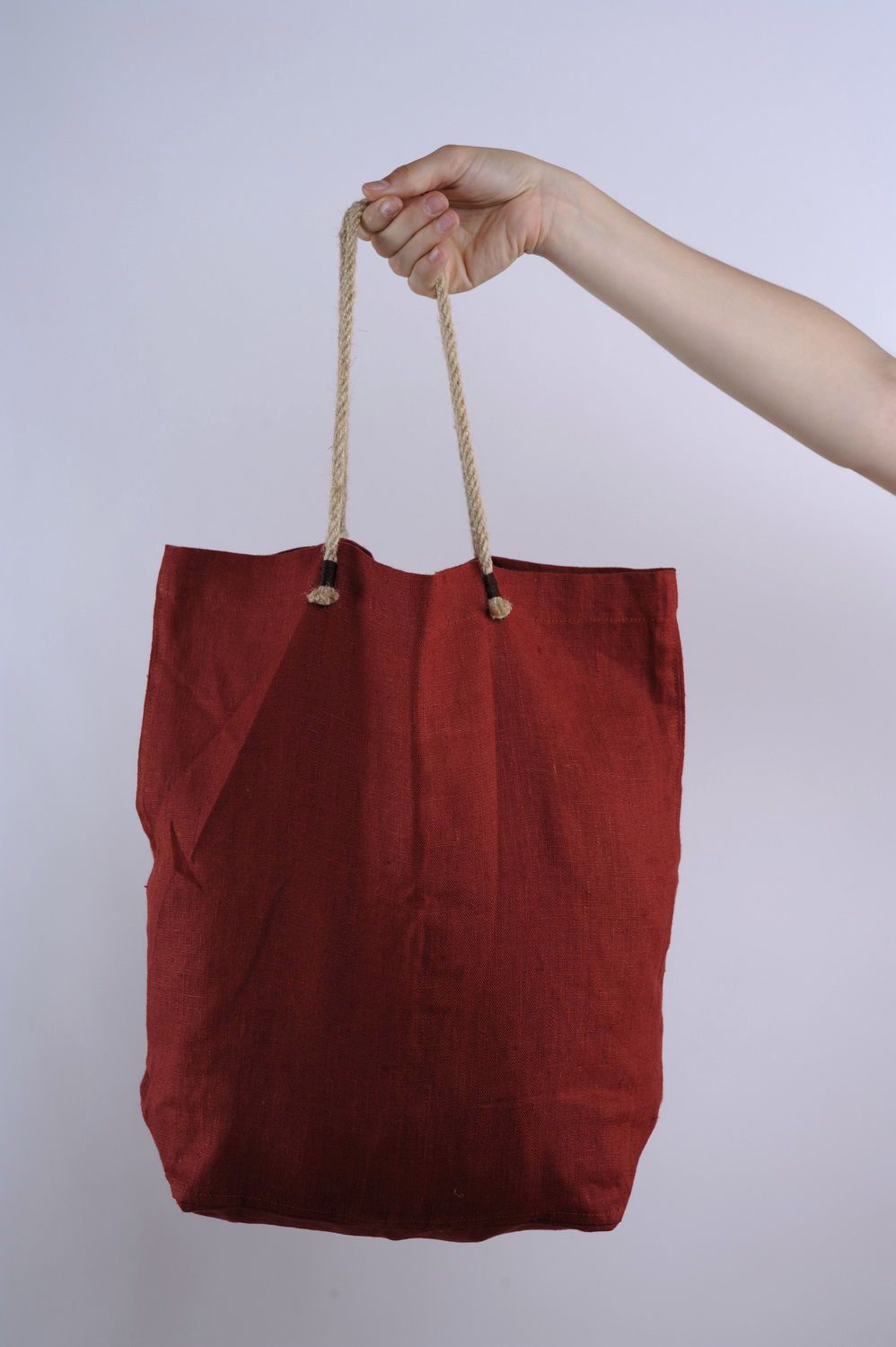 Красная льняная сумка  фото 4