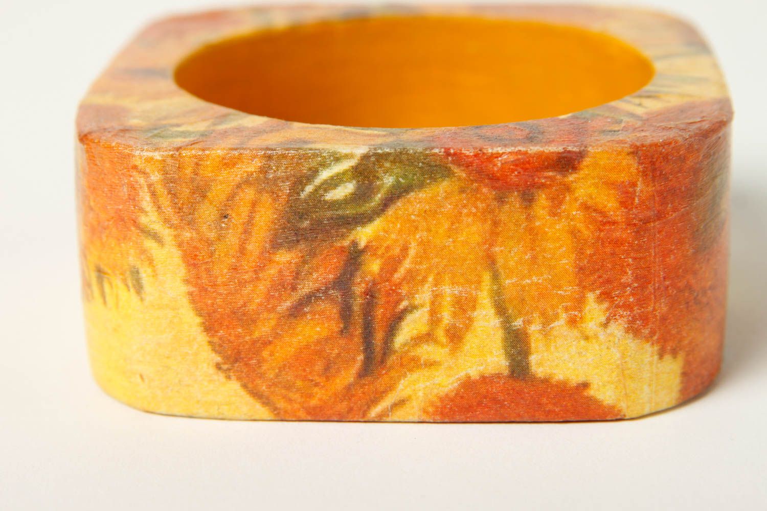 Brazalete artesanal con flores regalo perzonalizado pulsera de madera anaranjada foto 6