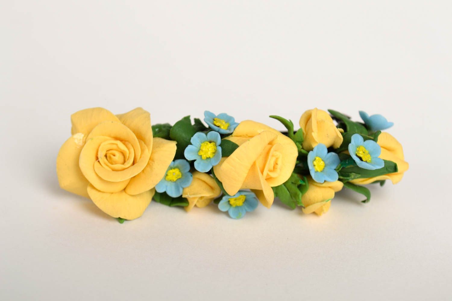Бижутерия ручной работы заколка с цветами аксессуар для волос с желтыми розами фото 5
