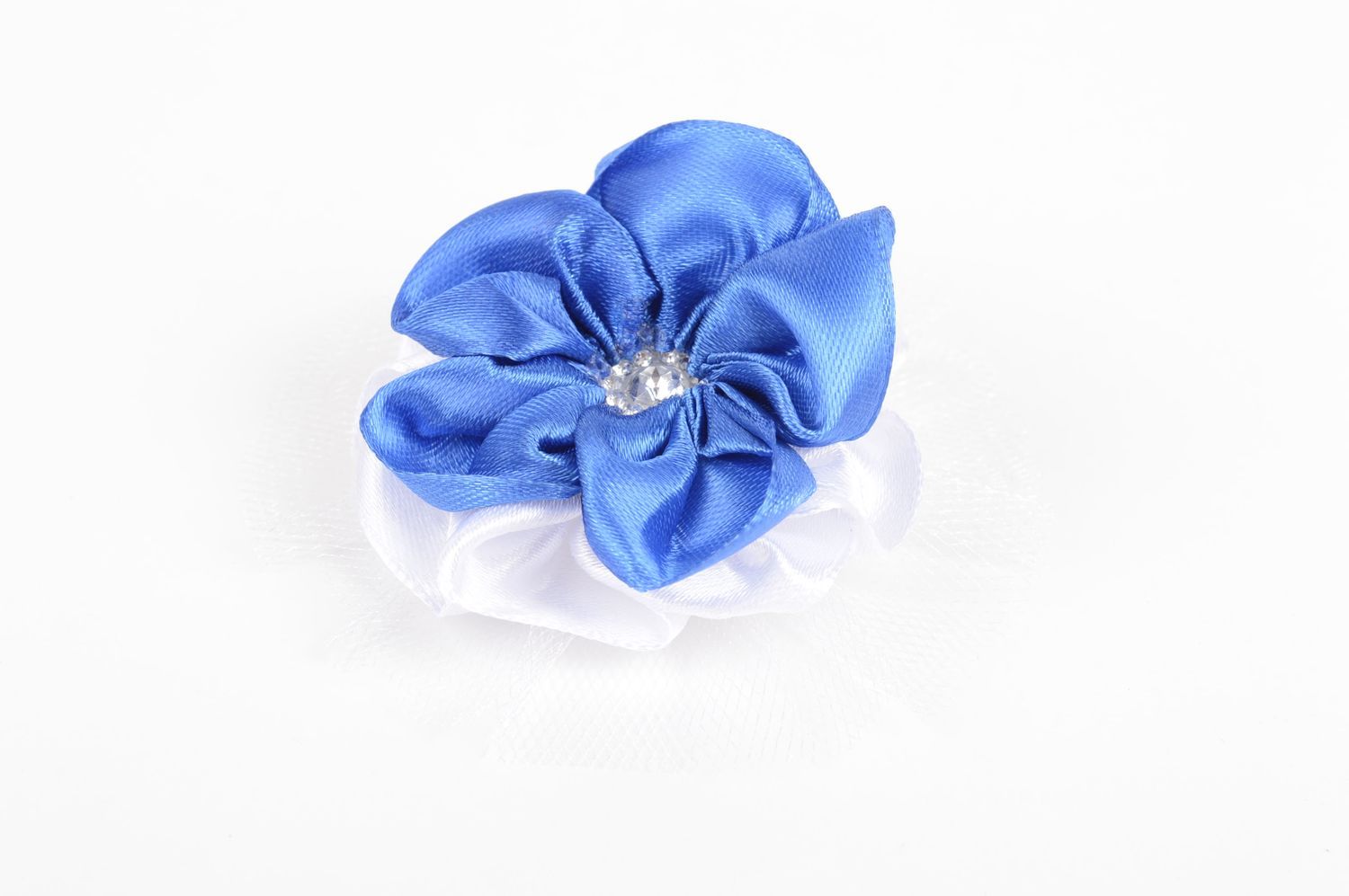 Детская резинка handmade аксессуар для волос резинка из лент синий цветок фото 3