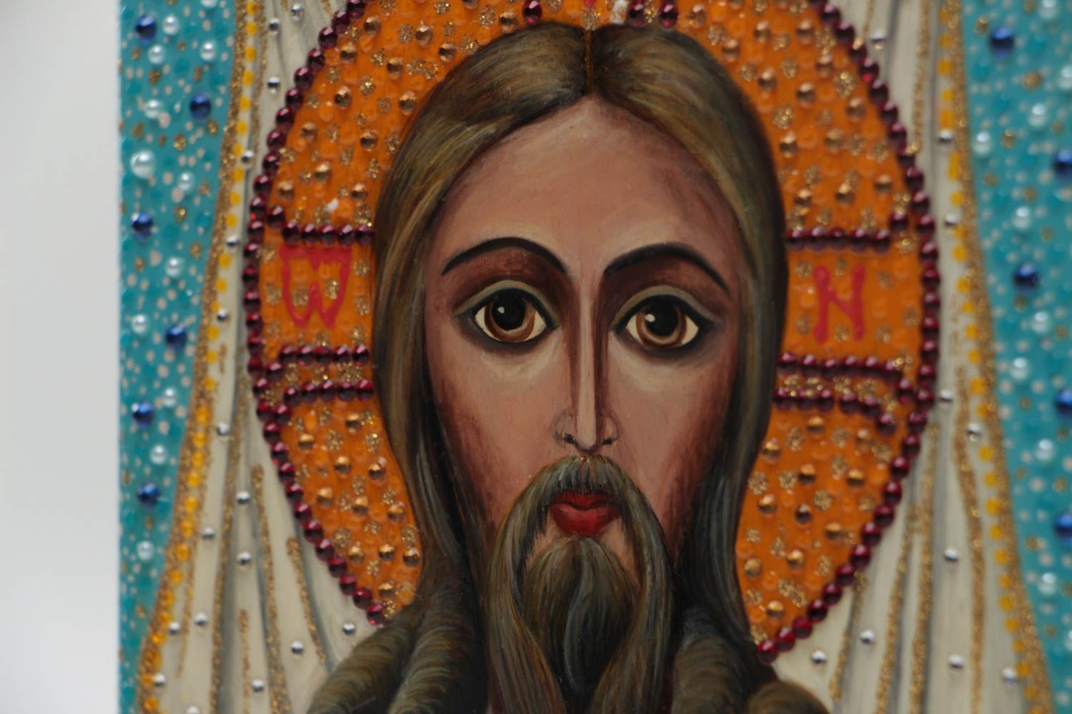 Православная икона из дерева расписанная гуашью ручной работы Спас Нерукотворный фото 3