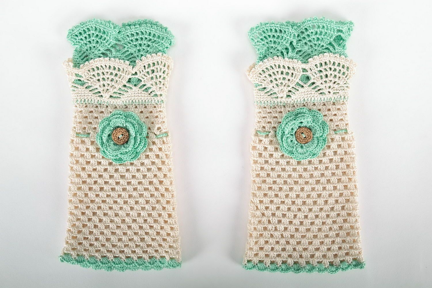 Mitaines tricotées en coton faites main photo 5