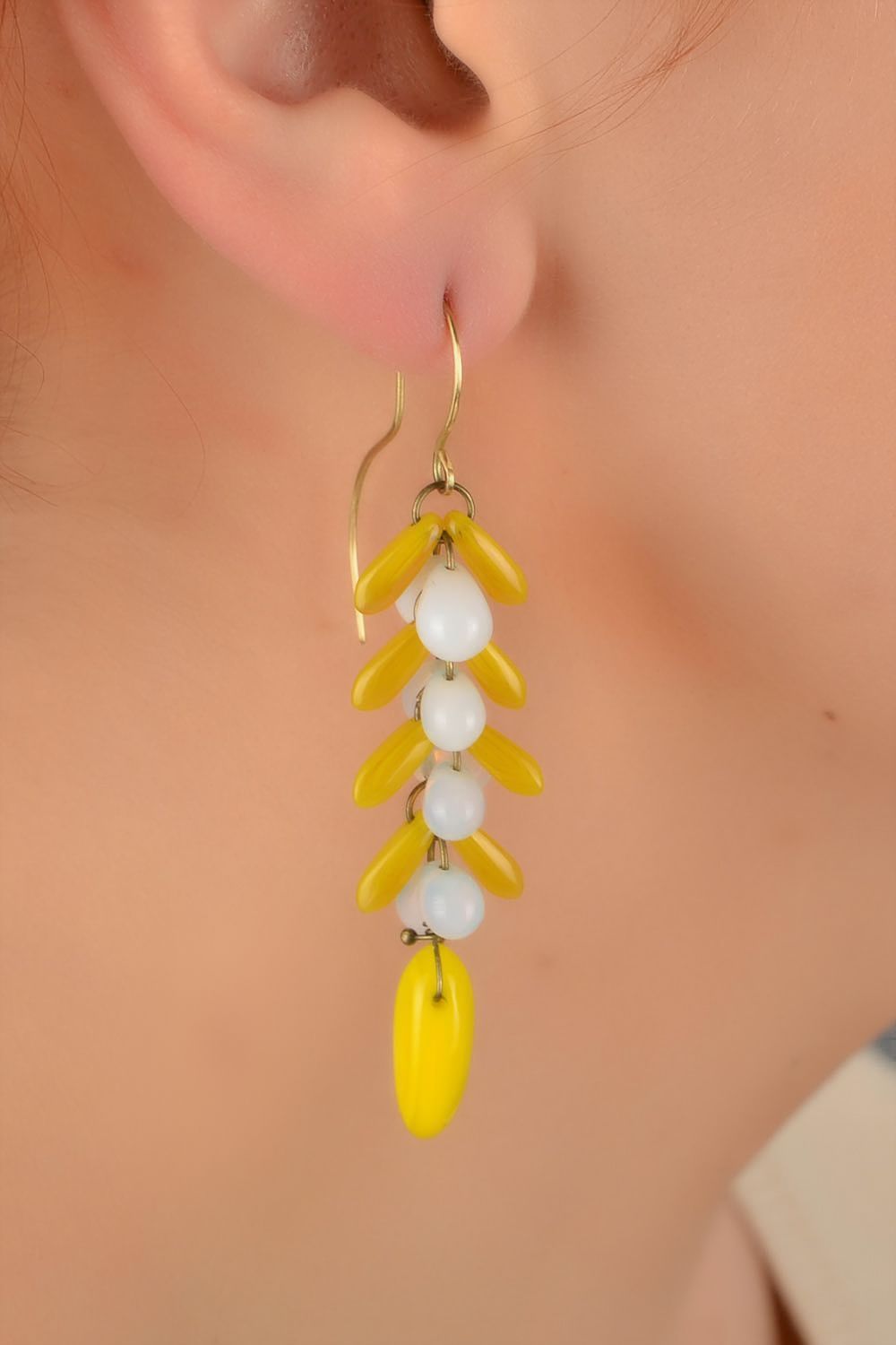 Stylish beautiful handmade designer long glass bead earrings Birch photo 5