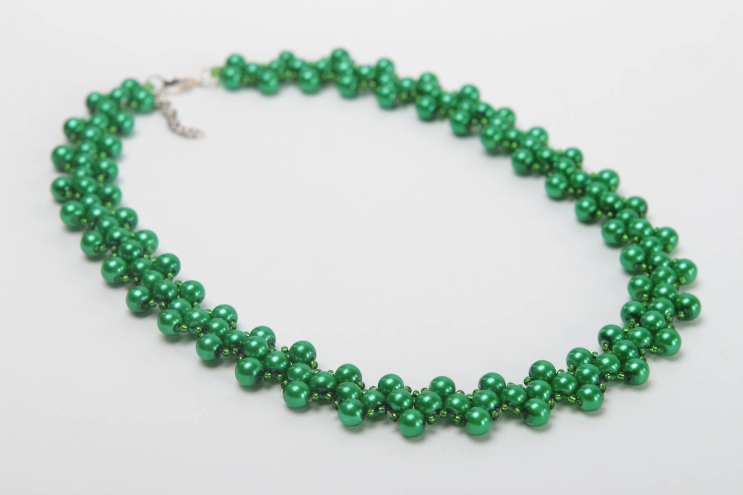 Handmade Glasperlen Kette Schmuck Collier Accessoire für Frauen grün lang schön foto 3
