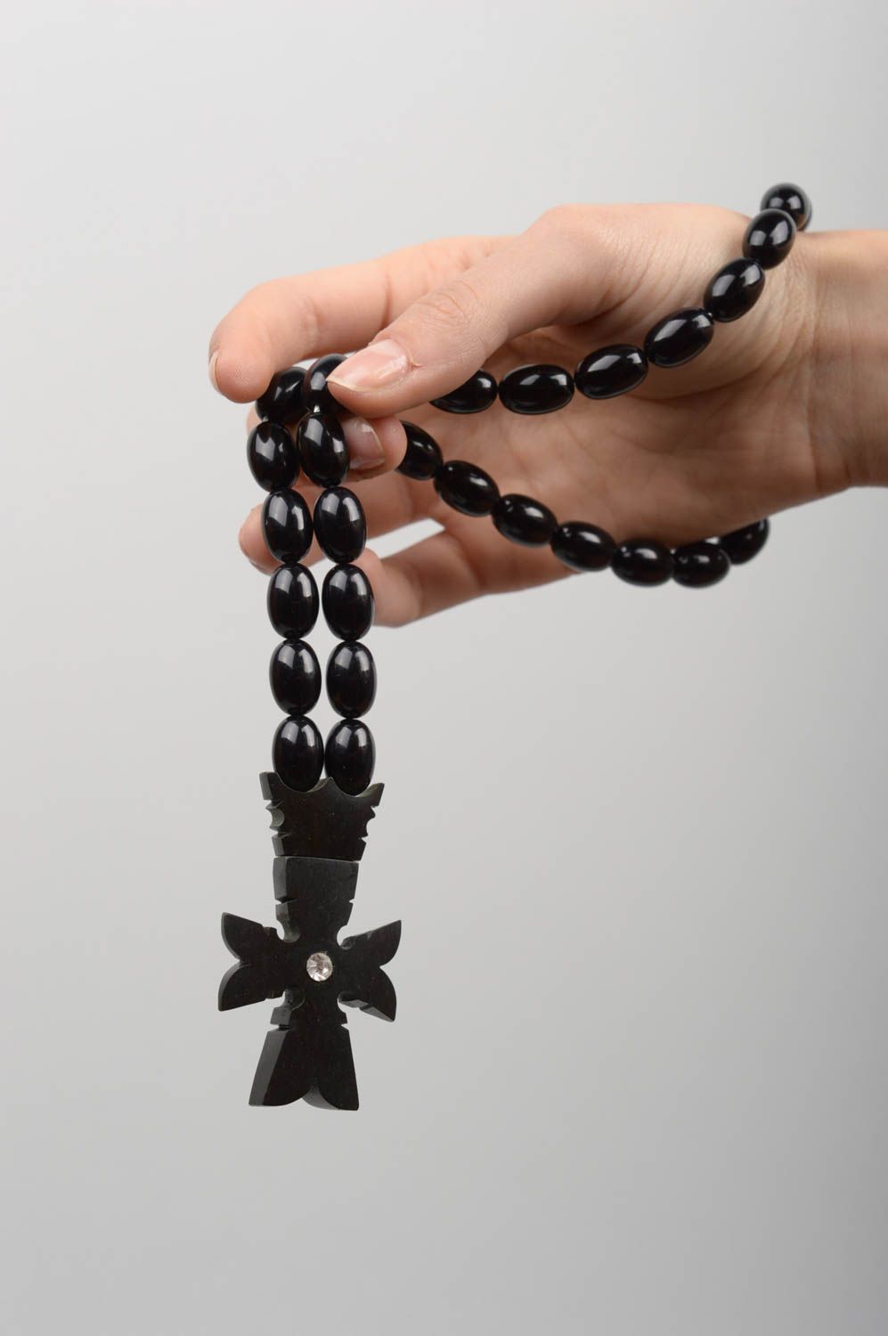 Chapelet fait main Bijou religieux en ébonite perles fantaisie Cadeau original photo 5