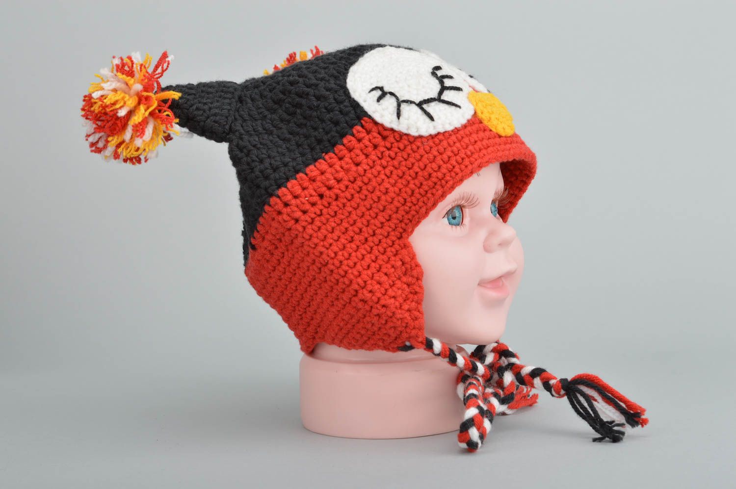 Bonnet tricoté pour bébé fait main en forme de hibou bel accessoire original photo 5