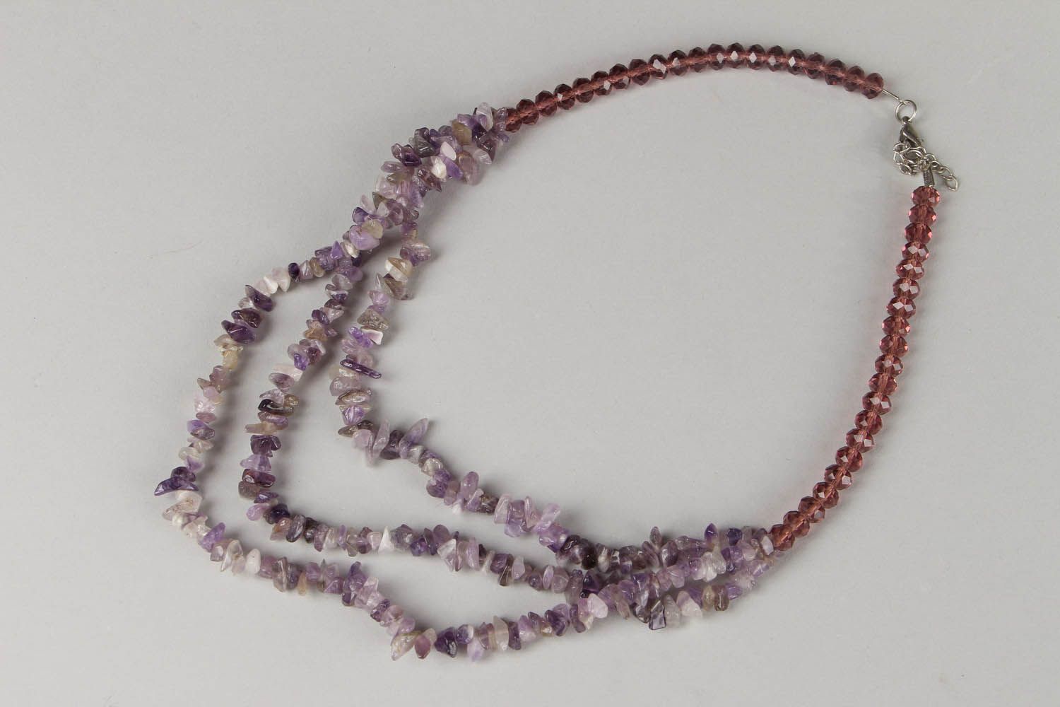 Bead necklace made of amethyst and glass photo 1