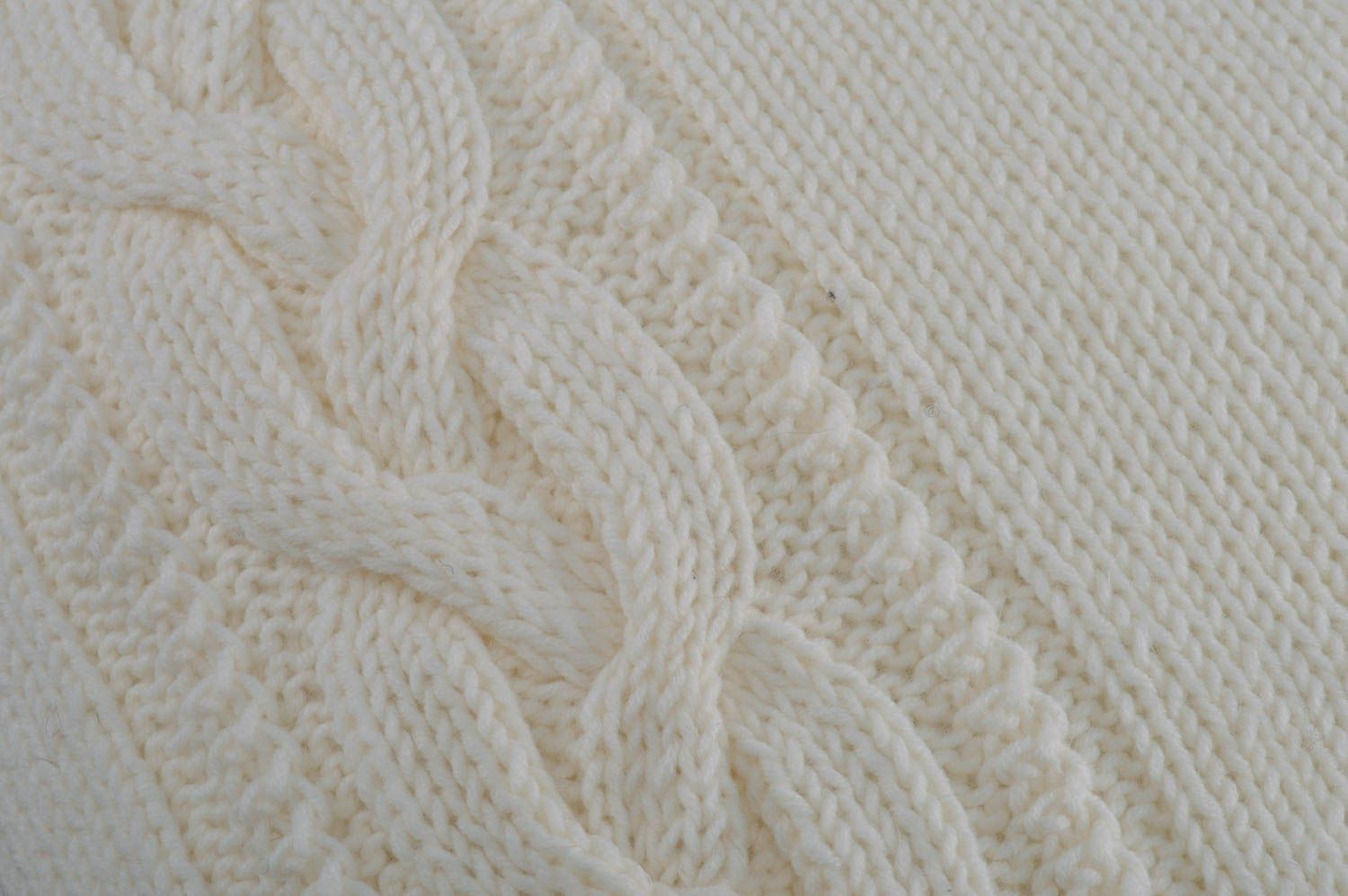 Beautiful large white handmade knitted soft cushion for interior decor photo 3