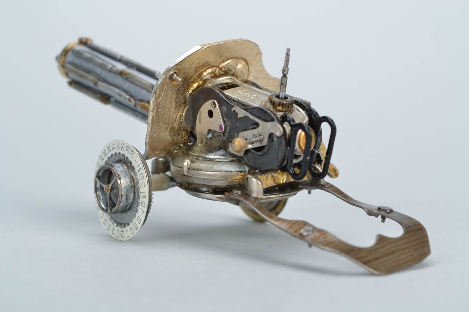 Handmade steampunk metal figurine with clock mechanisms Machine Gun Maxim photo 4