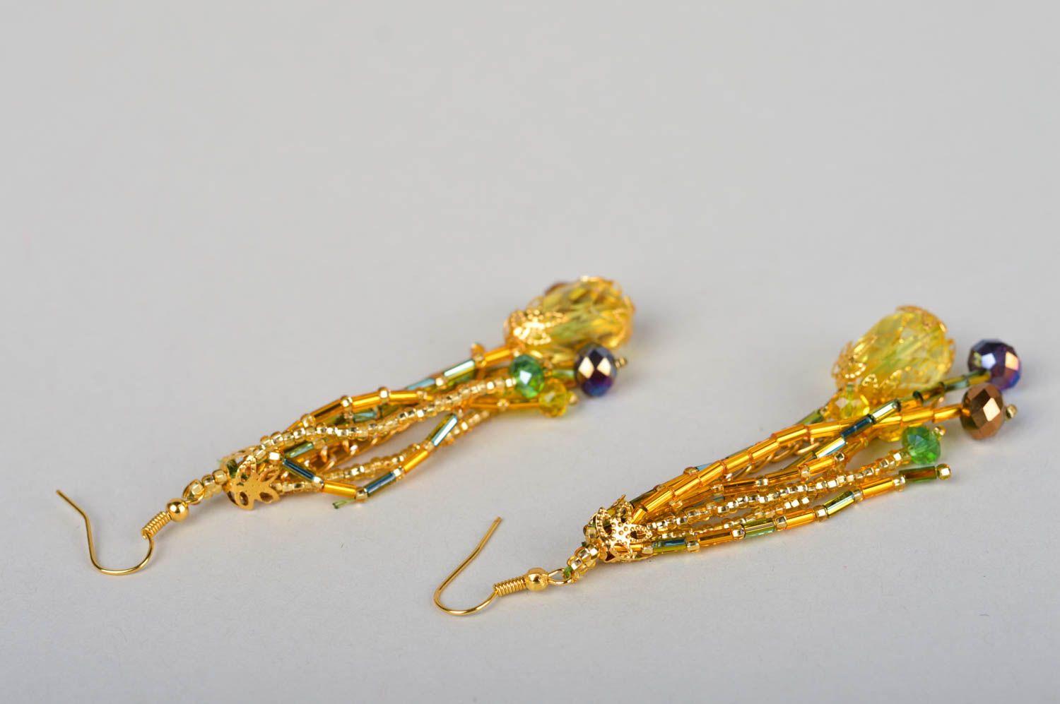 Handmade beaded earrings yellow crystal women accessory designer fashion jewelry photo 1