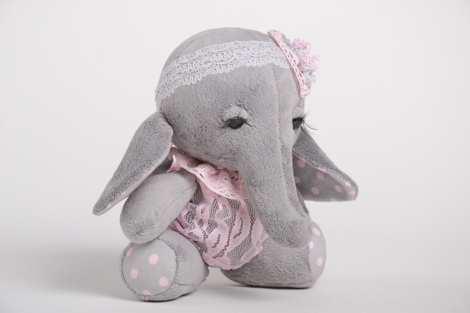Handmade Kuscheltier Elefant mit Haarband Geschenk für Kinder Stoff Spielzeug  foto 2