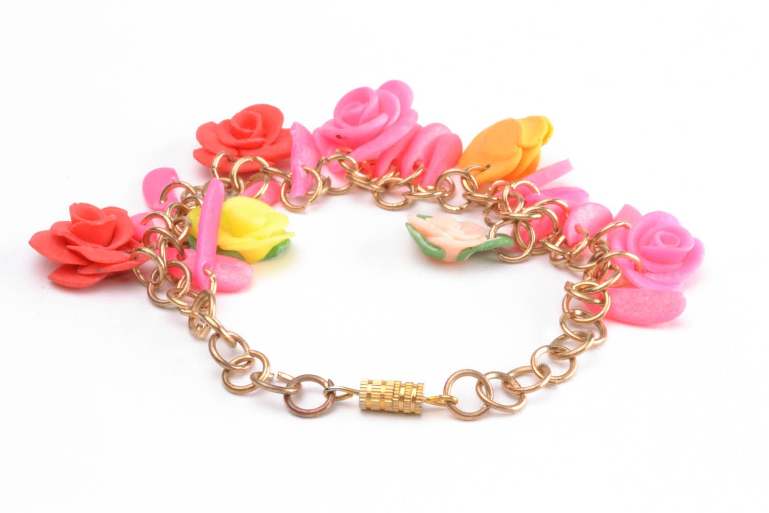 Bracelet avec pendentifs fleurs en argile polymère  photo 4