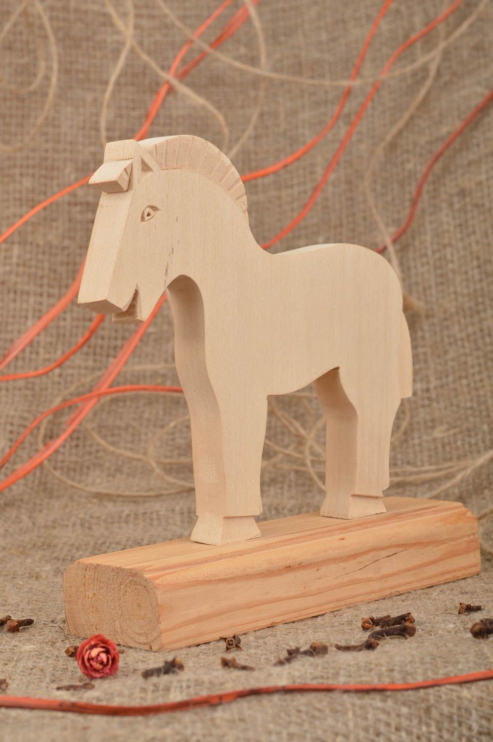 Natural carved designer cute beautiful unusual wooden toy in shape of horse photo 1