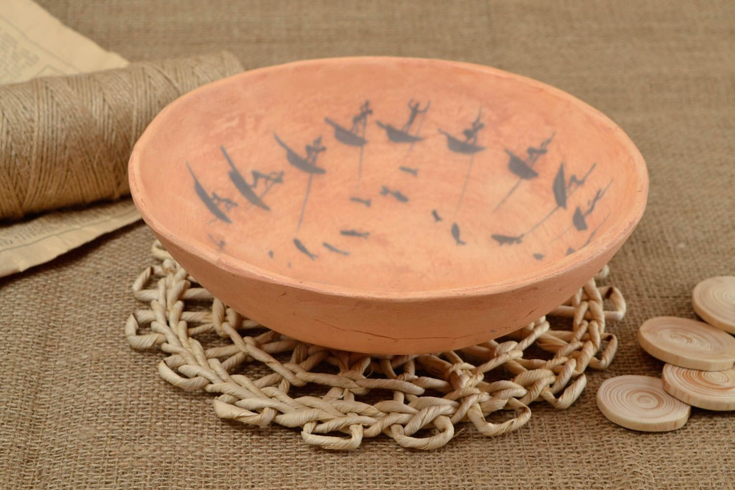 Plato de cerámica artesanal utensilio de cocina decoración de hogar pescador  foto 1