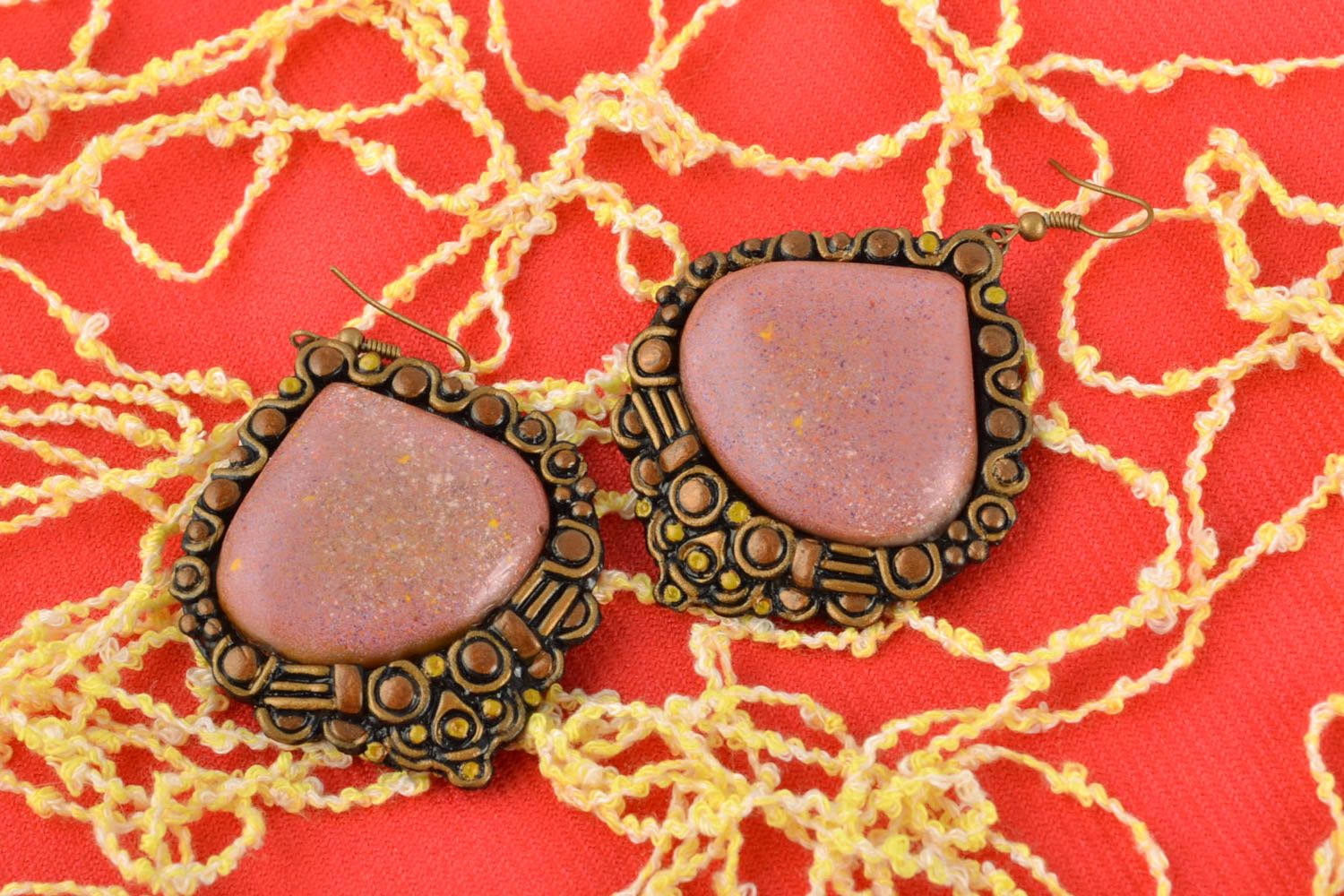 Unusual polymer clay earrings in Indian style photo 1