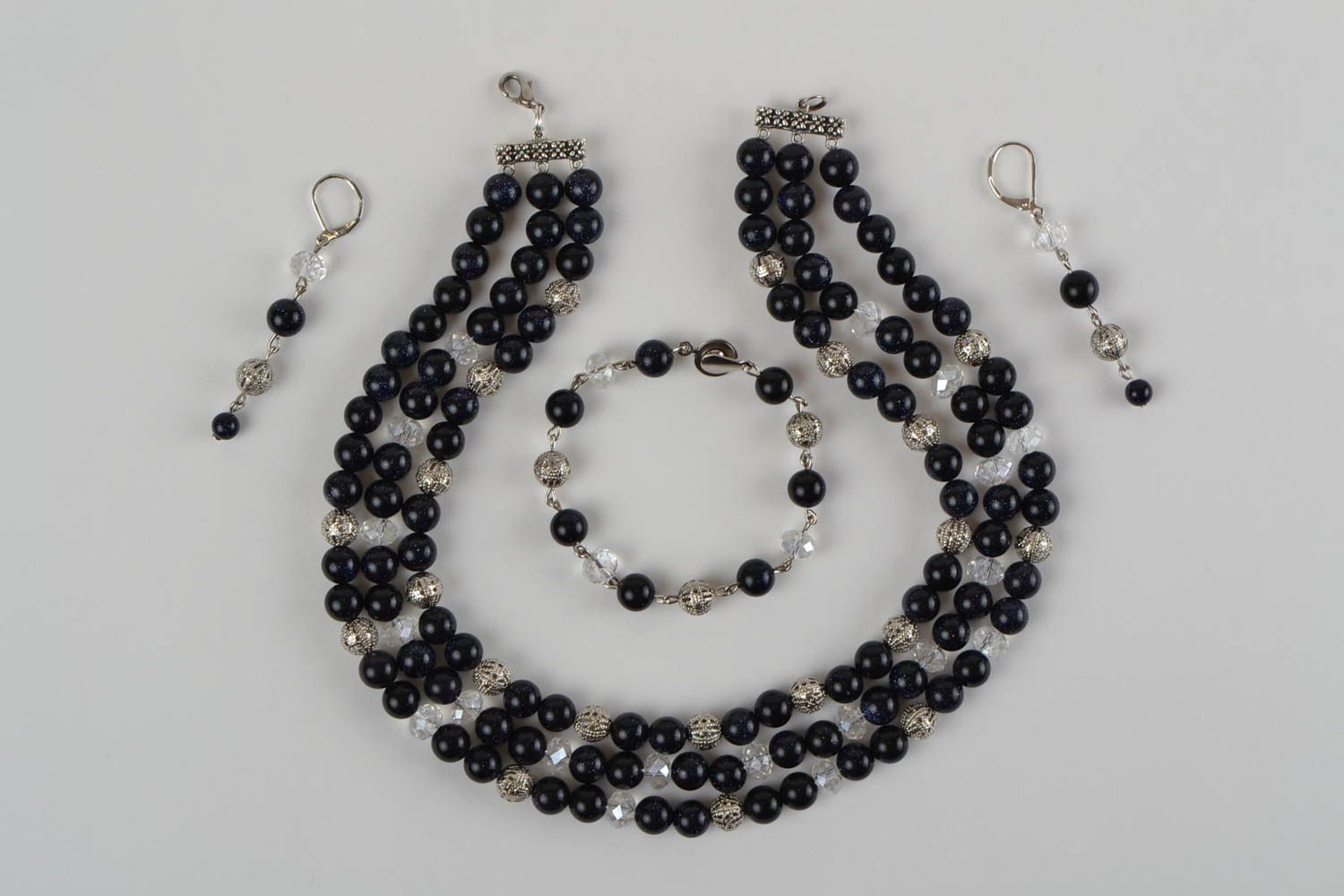 Handmade crystal bead and aventurine jewelry set earrings necklace and bracelet photo 5