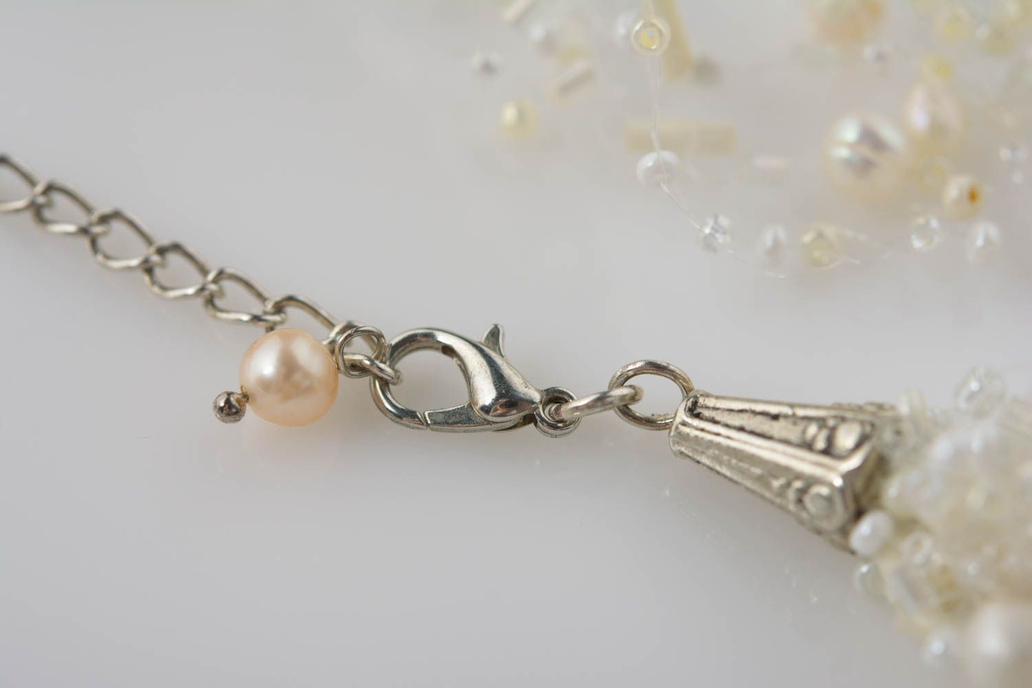 Handmade multi row beaded airy necklace designer white summer accessory photo 5